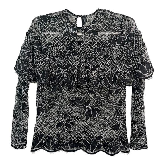 Zara Black Lace Blouse with Frill Long Sleeve S - Picture 4 of 7